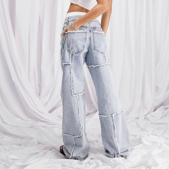 ASOS DESIGN cotton blend relaxed dad jean with frayed patchwork size 36/32 - Picture 6 of 6